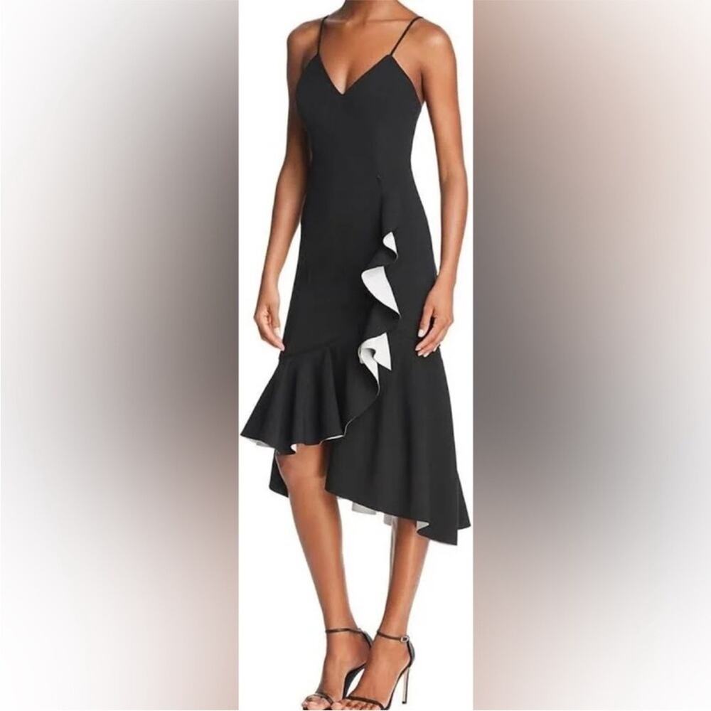 Bardot Kiki Black Asymmetrical Ruffle Dress Romantic Party Y2K Women's Size S